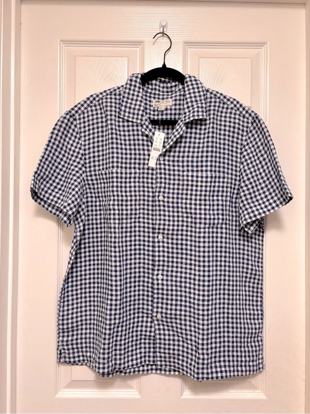 NWT J.Crew Short-Sleeve Linen Camp-Collar Shirt in Gingham